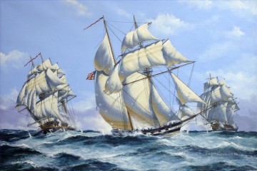 sailboats waves volleys sea battle Oil Paintings